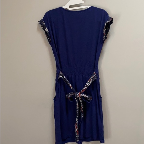 Navy Blue Tie-Back Dress w/Pockets - Picture 2 of 5